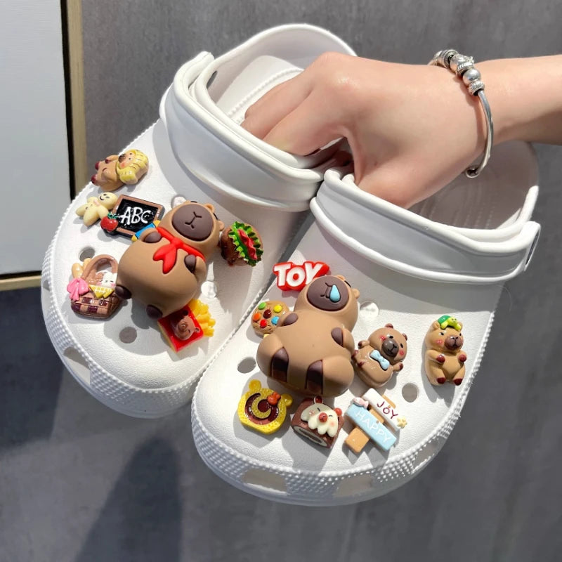 Yummy Food Theme Capybara Shoes Charms Set For Accessories Plastics Decorations Summer Sandals Detachable For Party Gifts