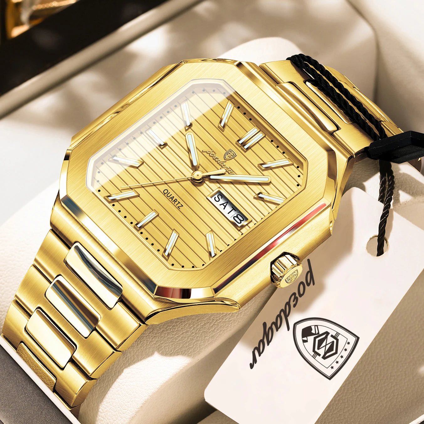 POEDAGAR Business Male Watch Waterproof Luminous Date Week Classic Watches For Men Stainless Steel Men's Quartz Wristwatch Reloj