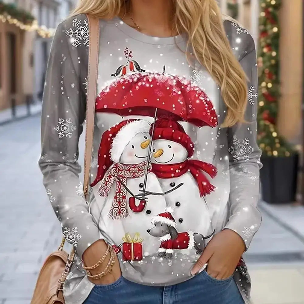 Women Sweatshirt Designer Round Neck Long Sleeve Fashion Casual Santa Claus Red New Year Graphic Print Tops Y2K Streetwear