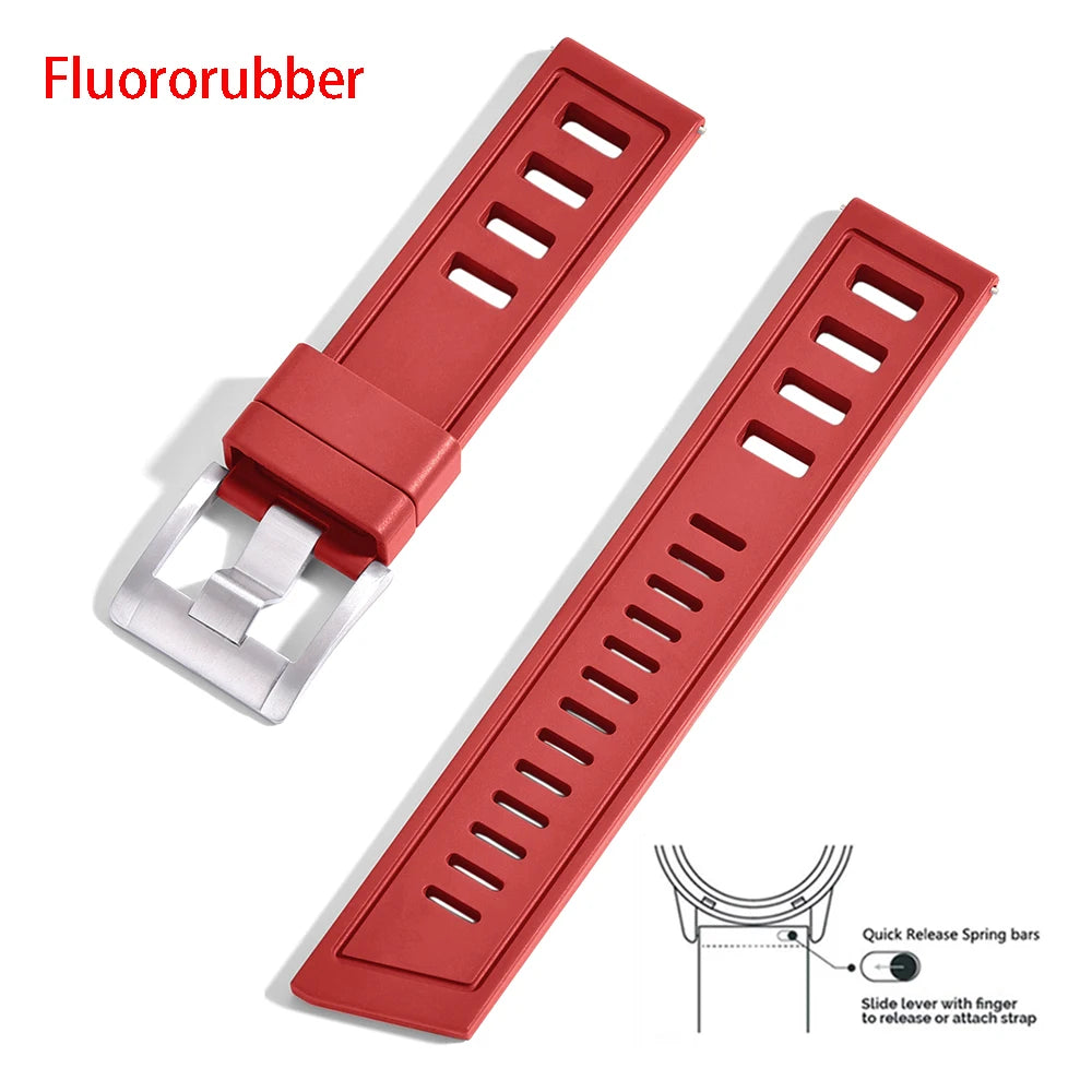 New Design Heavy Duty FKM 20mm 22mm Watch Strap Waterproof Fluororubber Band Quick Release Universal Fit For Diving/Sports Watch