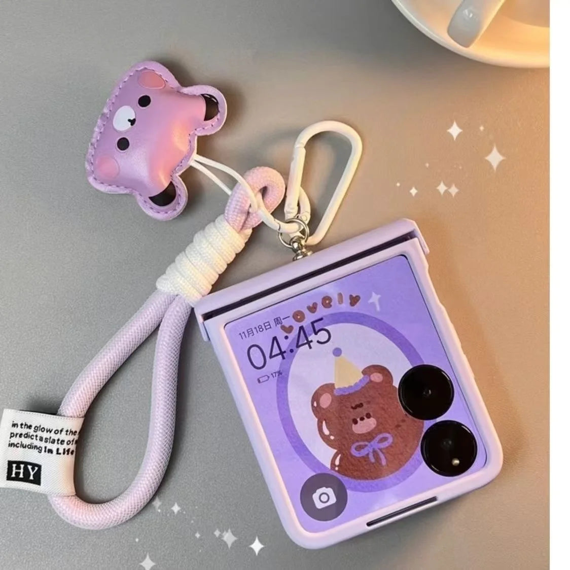 Korean Cute Purple Bear Portable Rope Phone Case For Motorola Razr 70 60 50 40Ultra Razr Plus 2025 2024 23 Hinge Protector Cover