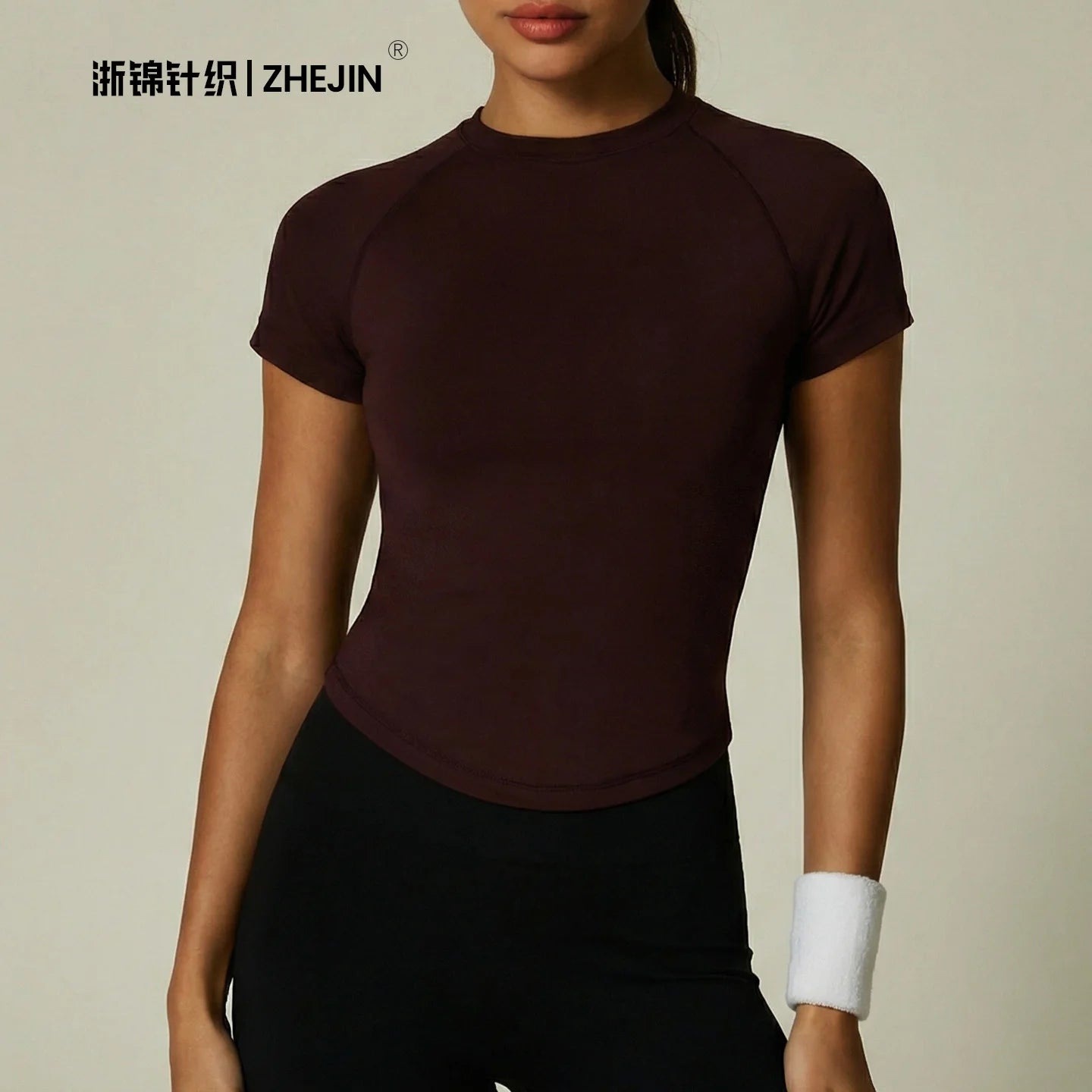 ZHEJIN Seamless Sports T-shirt Women Slim Fit Gym Workout Top Short Sleeve Yoga Shirt Curved Hem Breathable Athletic Sportswear