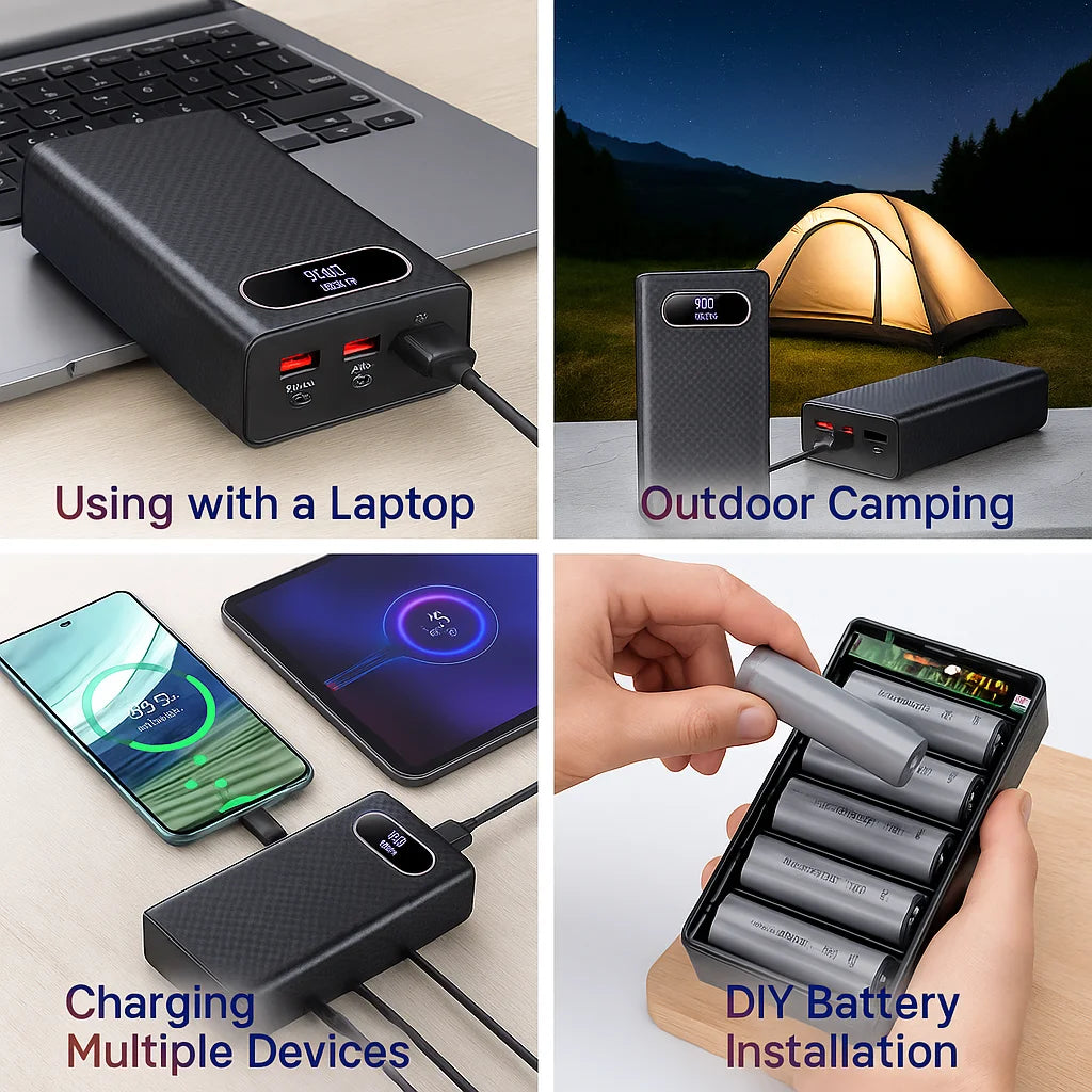6×21700 DIY Power Bank Case - 100W PD Fast Charging, Tool-Free Removable Shell for Laptop & Multi-Device