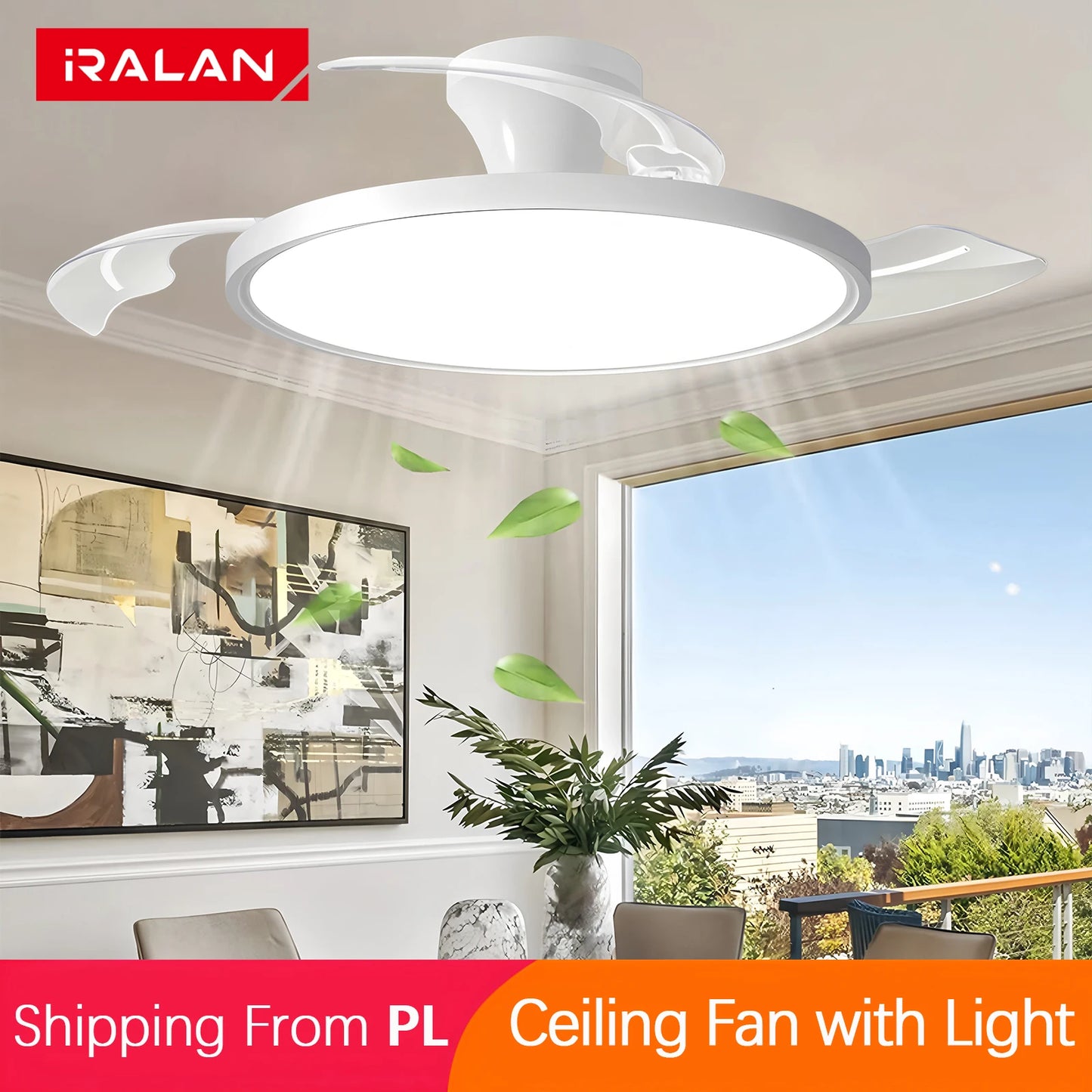 IRALAN Ceiling Lights with Fan Smart Retractable Fan Blade Home Electric Fan Dimmable with Remote Control Led Living Room Light