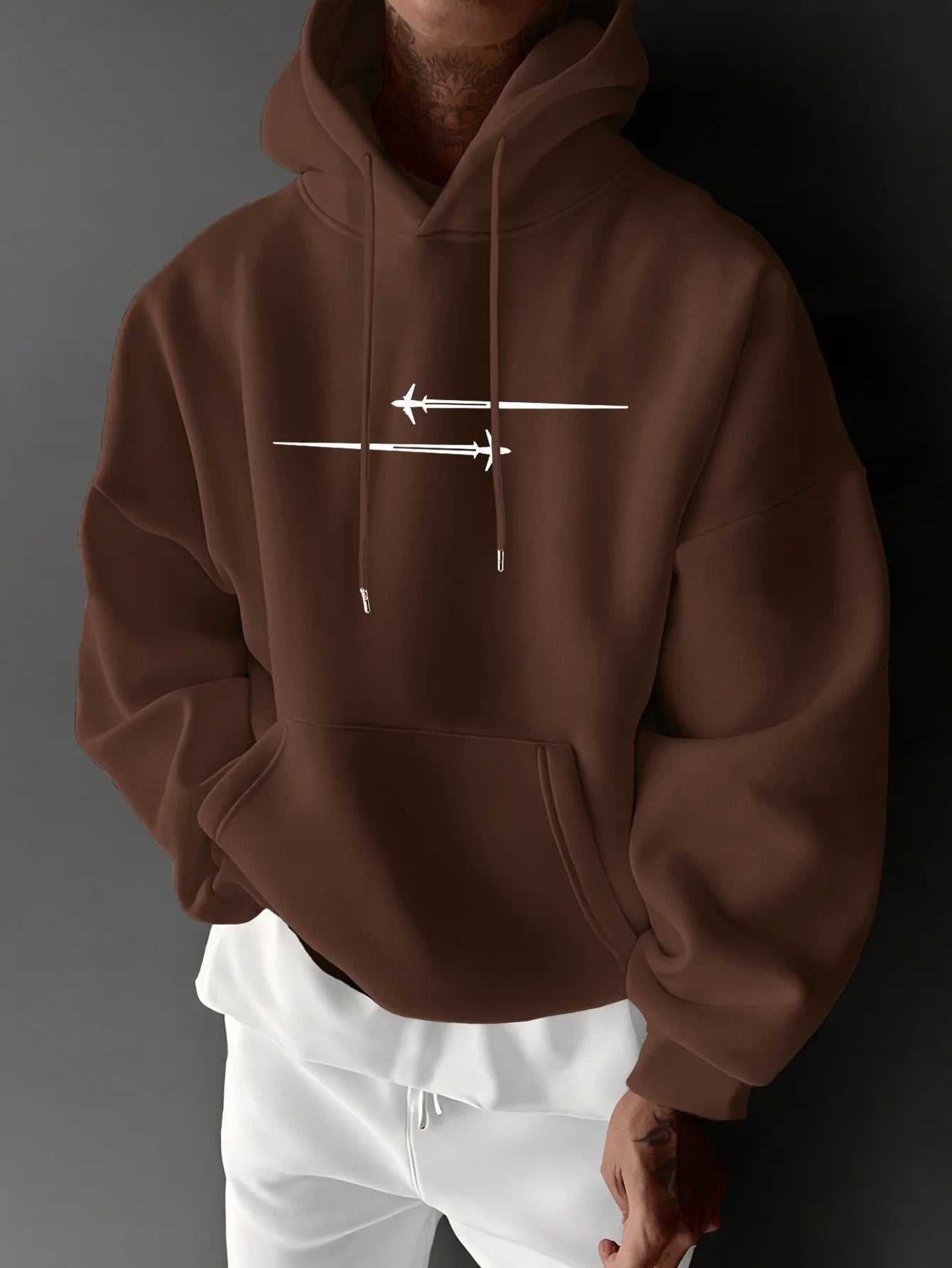 Men's top men's long sleeved round neck loose plus size autumn and winter hooded sweatshirt T-shirt top