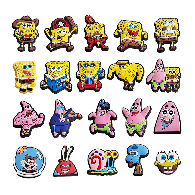 SpongeBob Cartoon Shoe Charms 1-20pcs Set SpongeBob SquarePants DIY PVC Decorations for Clog Sandals Kids Gift Shoe Accessories