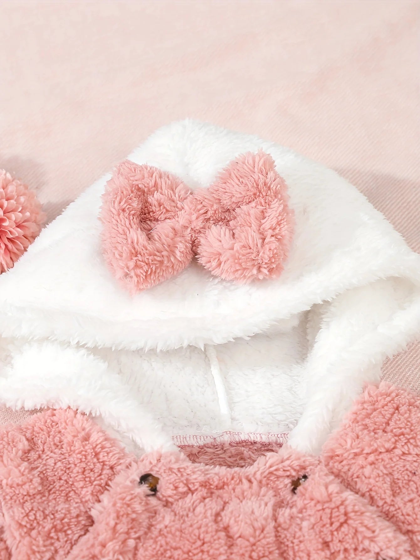 Autumn And Winter Jacquard Rabbit Plush Hooded Dress For Baby Girls, Winter Warm One-Piece Dress