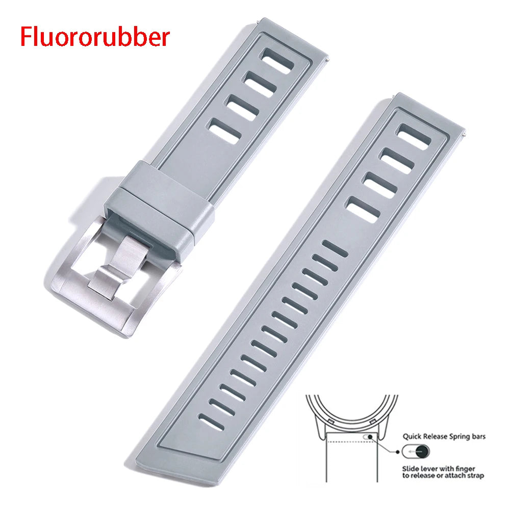 New Design Heavy Duty FKM 20mm 22mm Watch Strap Waterproof Fluororubber Band Quick Release Universal Fit For Diving/Sports Watch