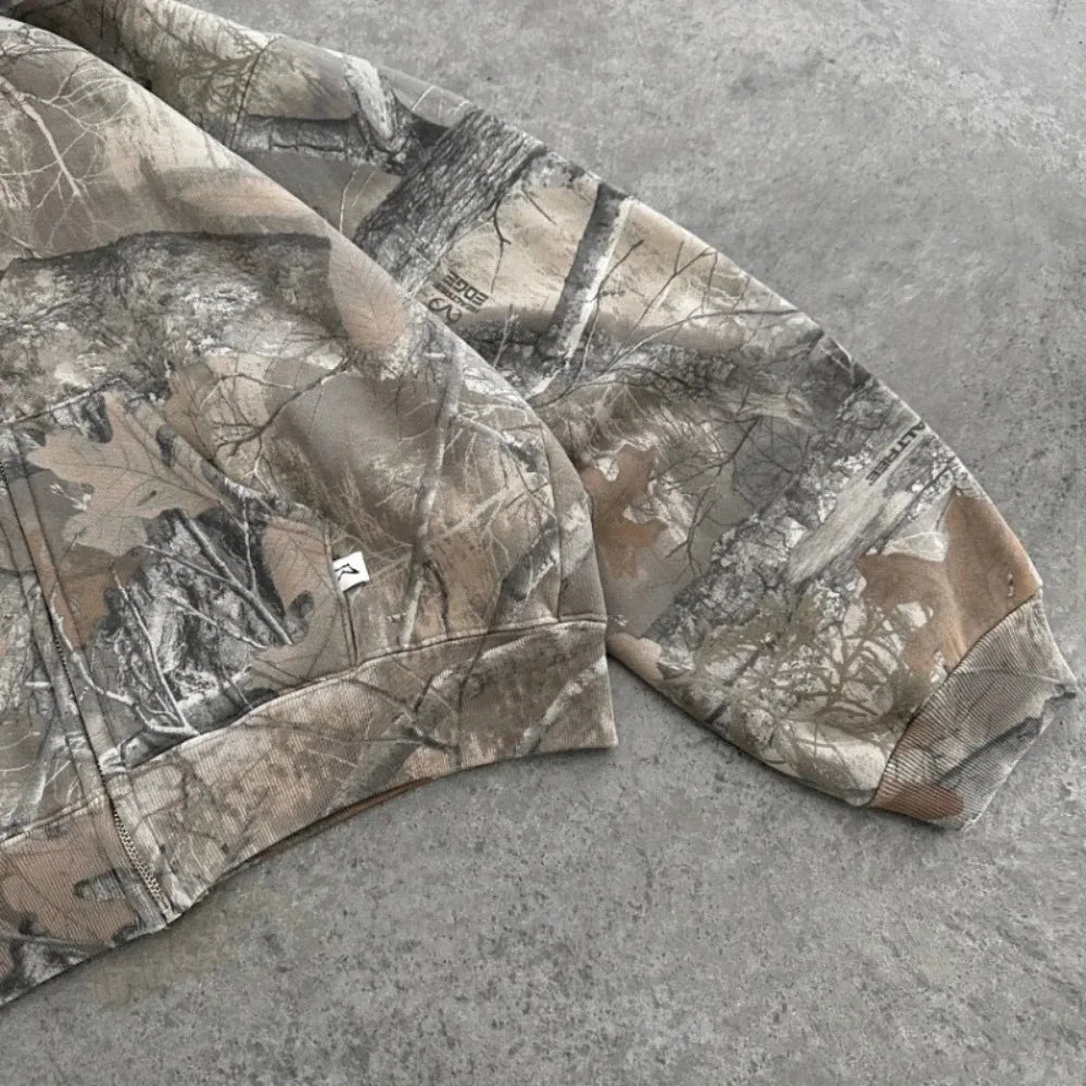 Sweatshirt Hoodie Y2K Retro zip up Camouflage Pattern zipper High Street Hip Hop Streetwear Oversized Unisex Camo Hoodie