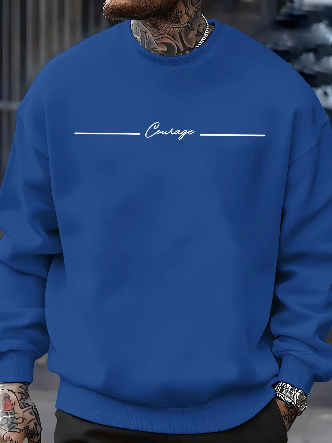 Courage Simple Line Pattern Men Sweatshirt Hip Hop Autumn Pullover All-Match Crewneck Clothing Fleece Casual Fashion Tops