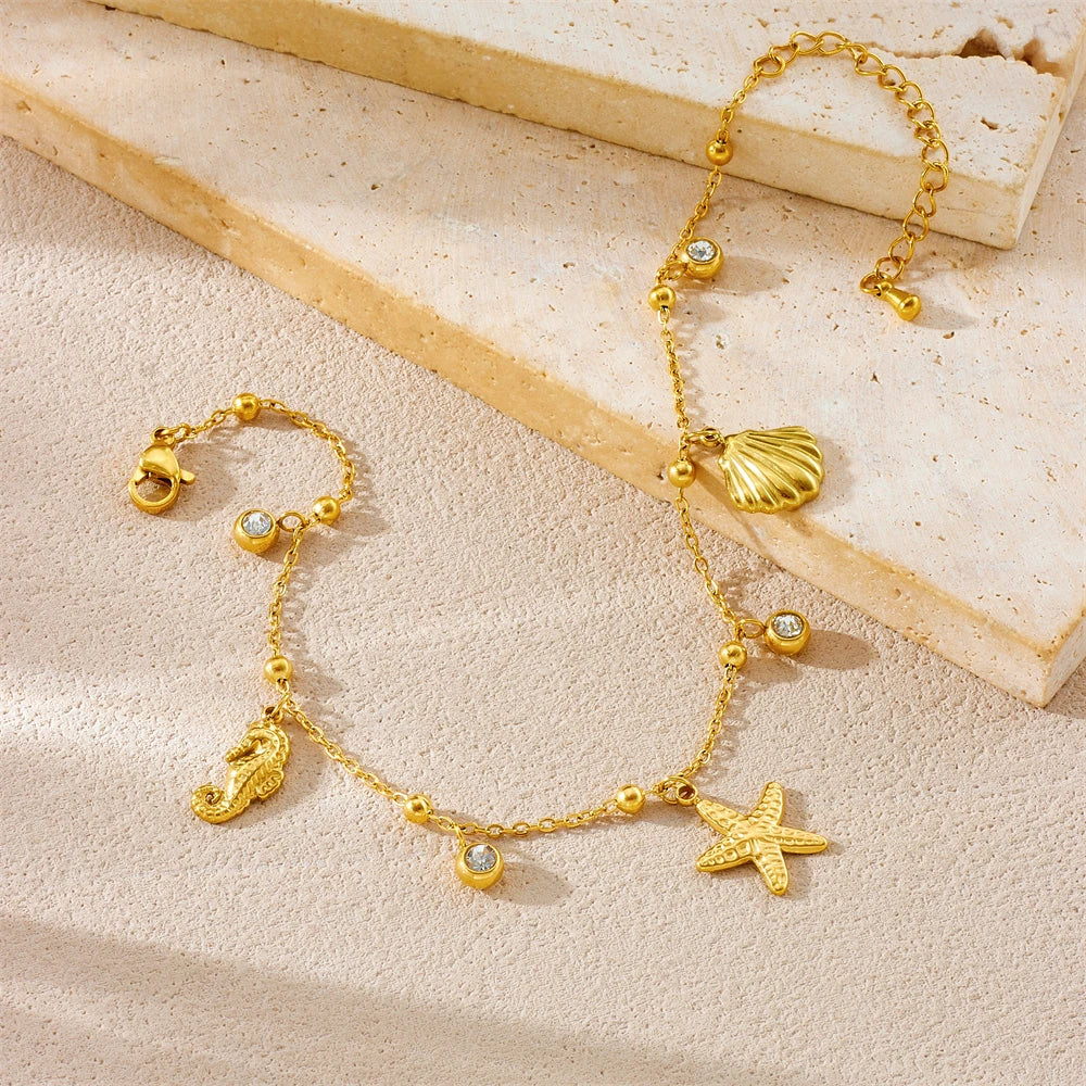 316L Stainless Steel Starfish Shell Charms Anklet For Women Fashion Gold Color Chain Summer Beach Aesthetic Jewelry Accessories