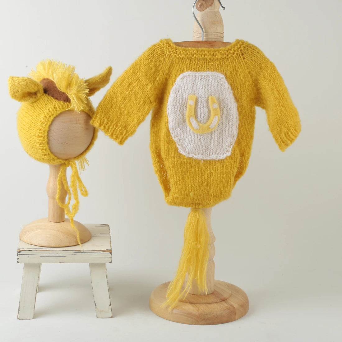 Newborn knitted Horse Jumpsuits Outfit Newborn Photography Props Crochet Baby Horse Romper And Toy Set