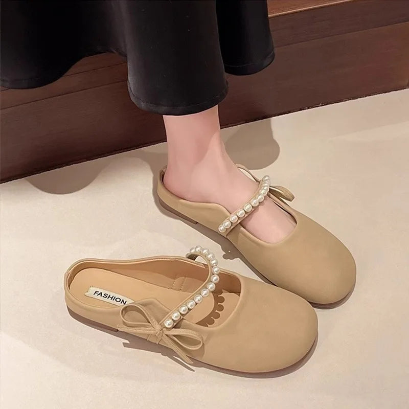 Gentle flat-soled soft-bottomed closed-toe half-slipper women's outer wear new style spring and summer sandals Mary Jane
