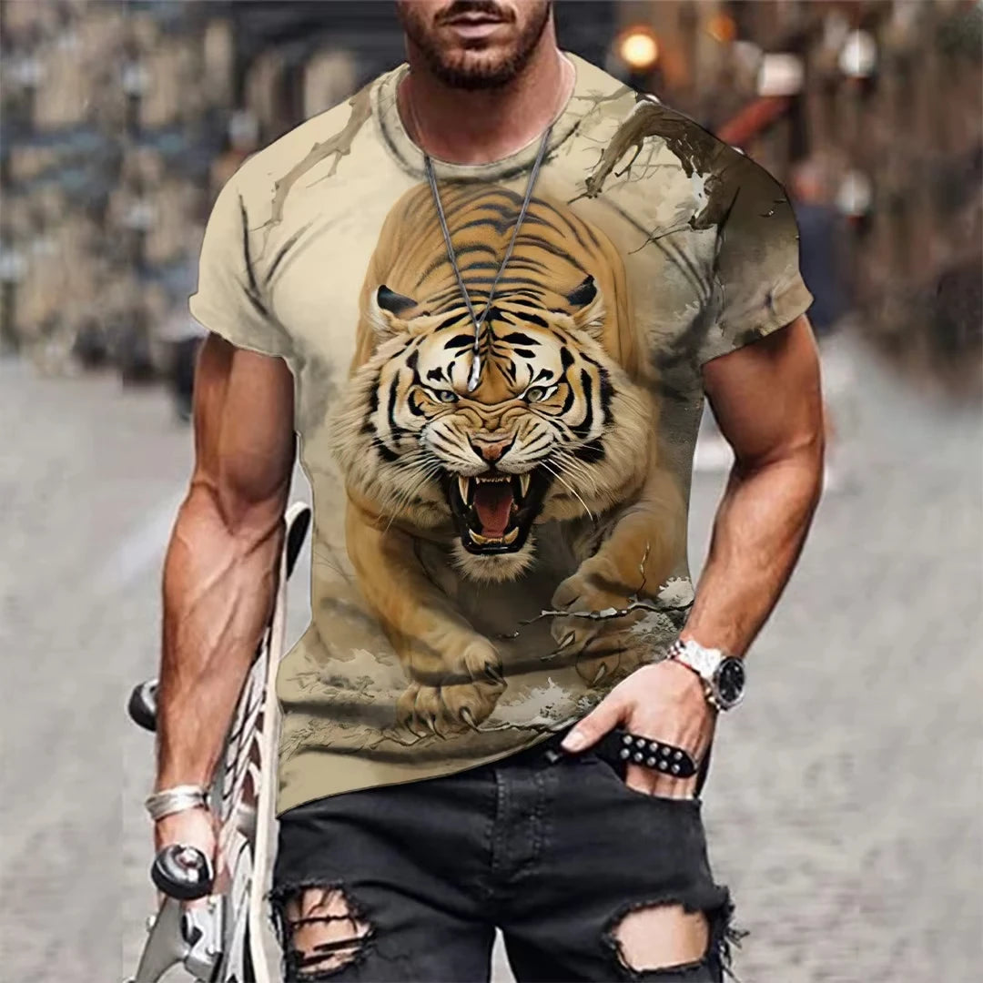 Tiger and Lion Graphic T-Shirt - Men's Breathable Quick-Drying Sports T-Shirt 3d Printing Autumn Sports Leisure Men's T-Shirt