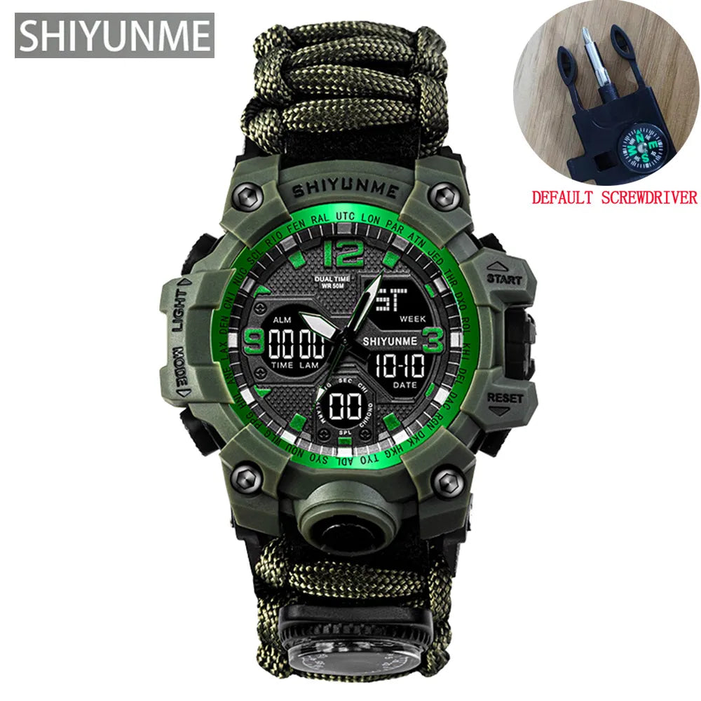 SHIYUNME Outdoor Men Military Quartz Watch Waterproof Multifunctional Survival Tactical Watch Compass Sport LED Digital Watches