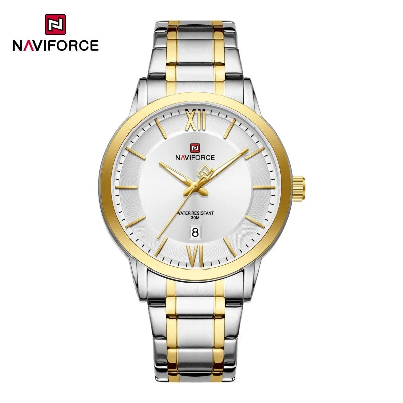 NAVIFORCE Simple Fashion Business Men's Watches Watch Stainless Steel Strap Calendar Display 3ATM Waterproof Men's Quartz Watch