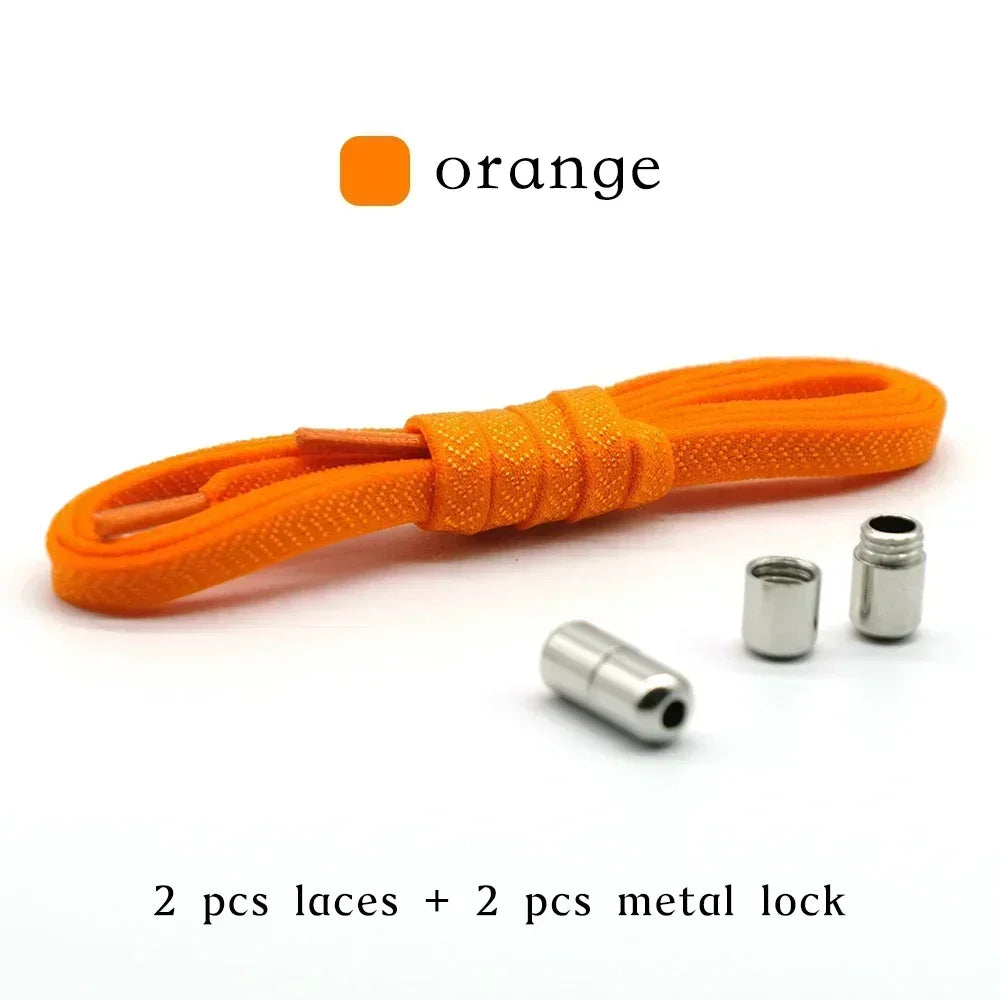 No Tie Shoelaces with Metal Lock – Flat Elastic Shoe Laces for Adults and Kids Sneakers, Quick Wear Shoe Strings for Lazy Day