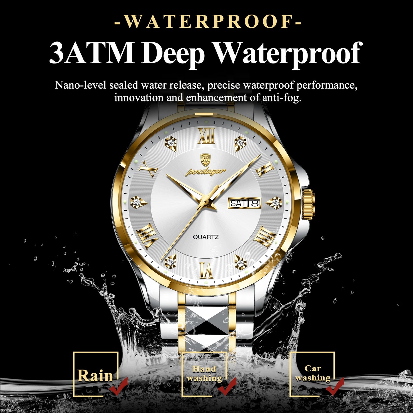 POEDAGAR Luxury Man Wristwatch Waterproof Luminous Date Week Men Clock Stainless Steel Business Men's Watches Quartz Male Reloj