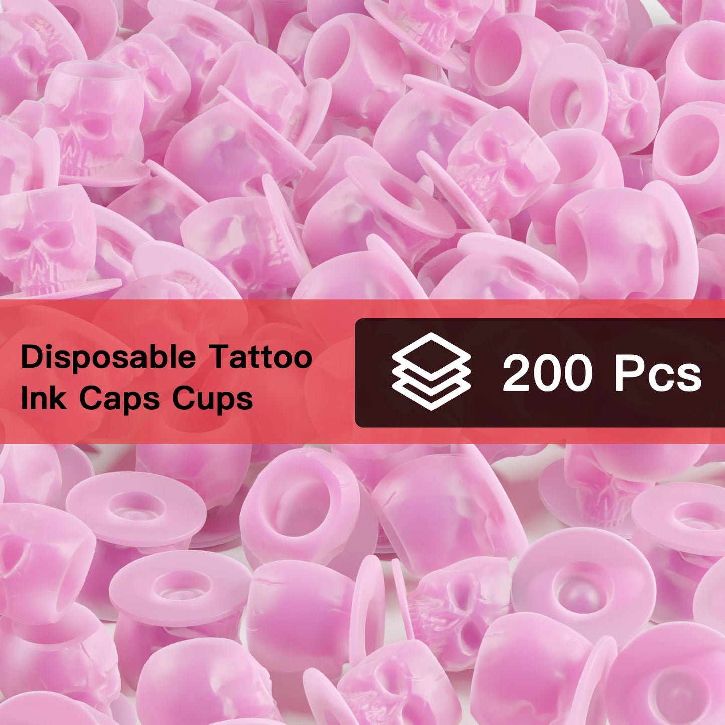 200Pcs Disposable Tattoo Silicone Skull Ink Cup Permanent Makeup Pigment Holder Container Cap Tattoo Ink Accessories for Artist