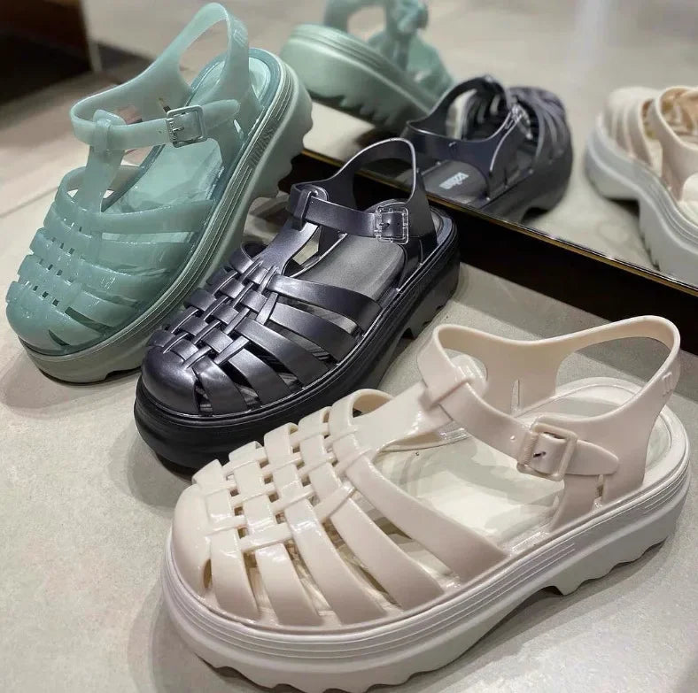 Melissa 2025 Summer Women's Sandals Thick Bottom Jelly Shoes Woven Roman Style Hollow out Design Comfortable PVC Material