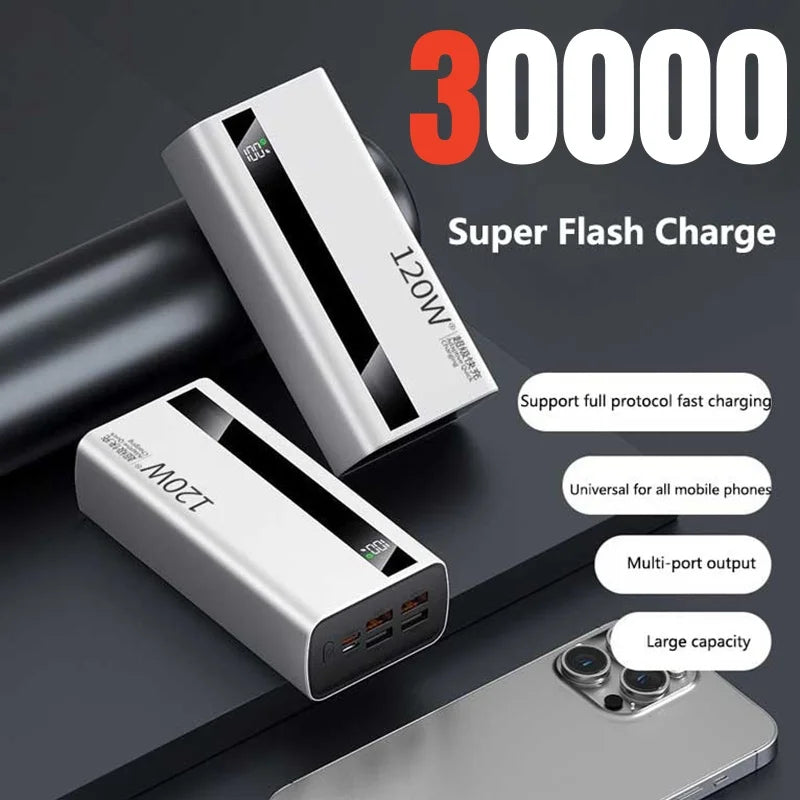 6IN1 100000mAh 120W Fast Charging Large-capacity Power Bank Digital Display Mobile Power Bank for Xiaomi Huawei iPhone 17Promax