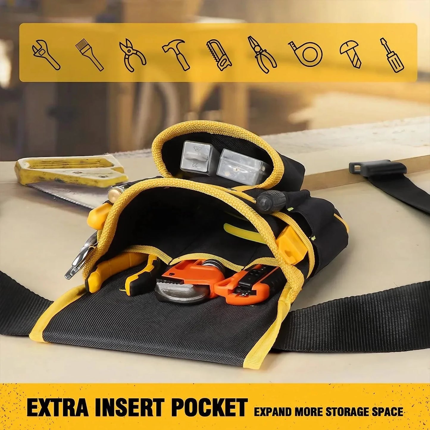 Adjustable Men's 26 Pockets Tool Belt Magnetic Holder Sturdy Waist Pouch for Craftsmen Carpenters