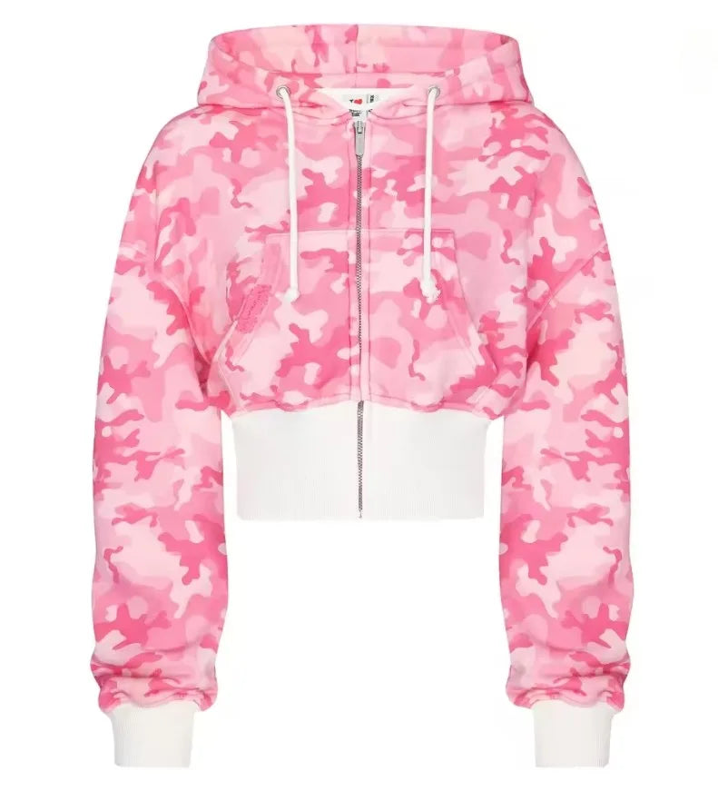 Harajuku Pink Flame Patchwork Zipper Hoodie Streetwear Oversized Hoodie Gothic Diamond Embroidery Sweatshirt Men Women Clothing