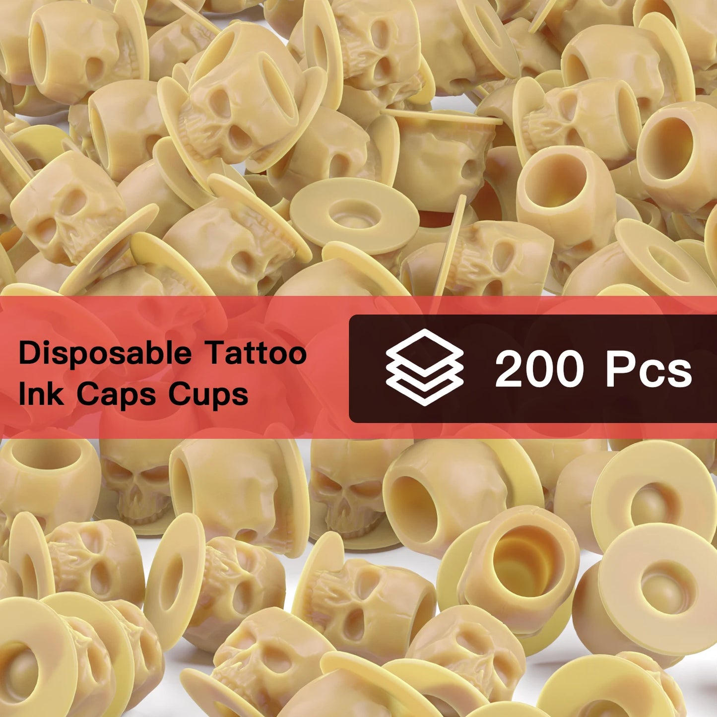 200Pcs Disposable Tattoo Silicone Skull Ink Cup Permanent Makeup Pigment Holder Container Cap Tattoo Ink Accessories for Artist