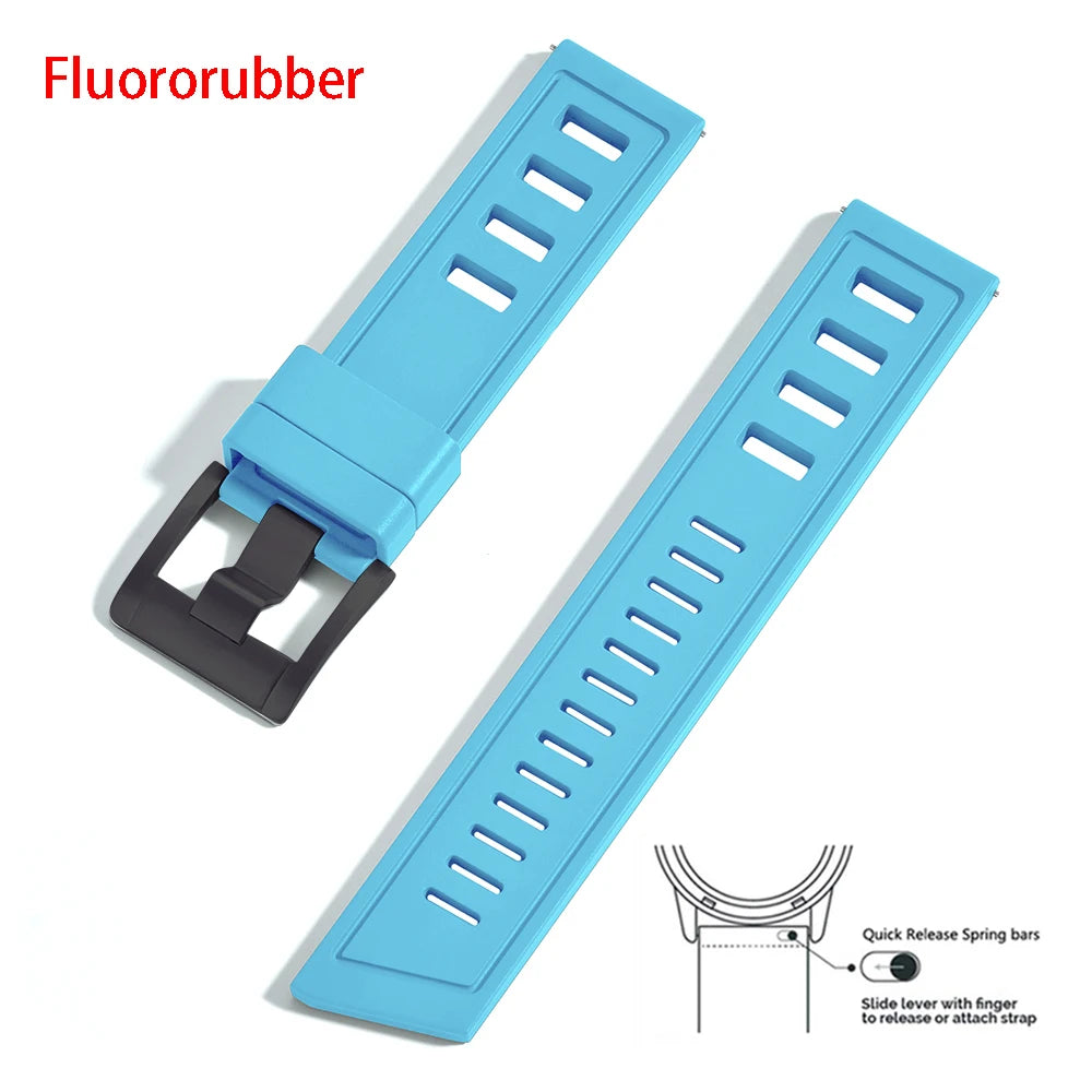 New Design Heavy Duty FKM 20mm 22mm Watch Strap Waterproof Fluororubber Band Quick Release Universal Fit For Diving/Sports Watch