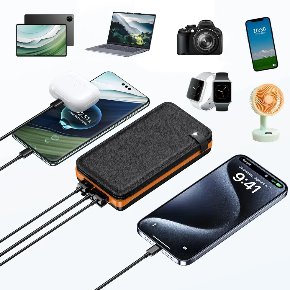 Long-life Solar Power Bank Portable Solar Power Supply Long-lasting Low Self-discharge Compatible with IOS Android USB-A & USB-C