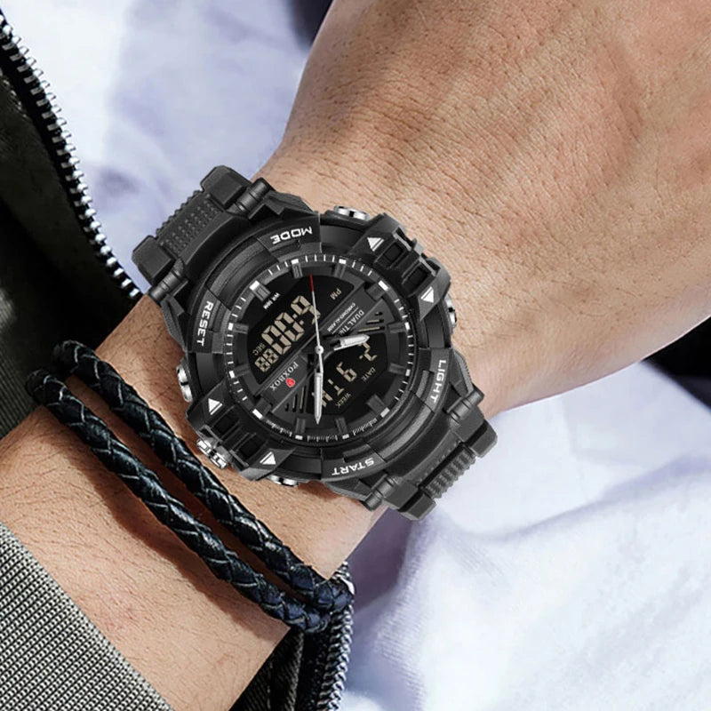 FOXBOX Outdoor Electronic Watch Fashion Casual Sports Silicone Dual Time Displsy Men's Watches 5Bar Waterproof Alarm Chronograph