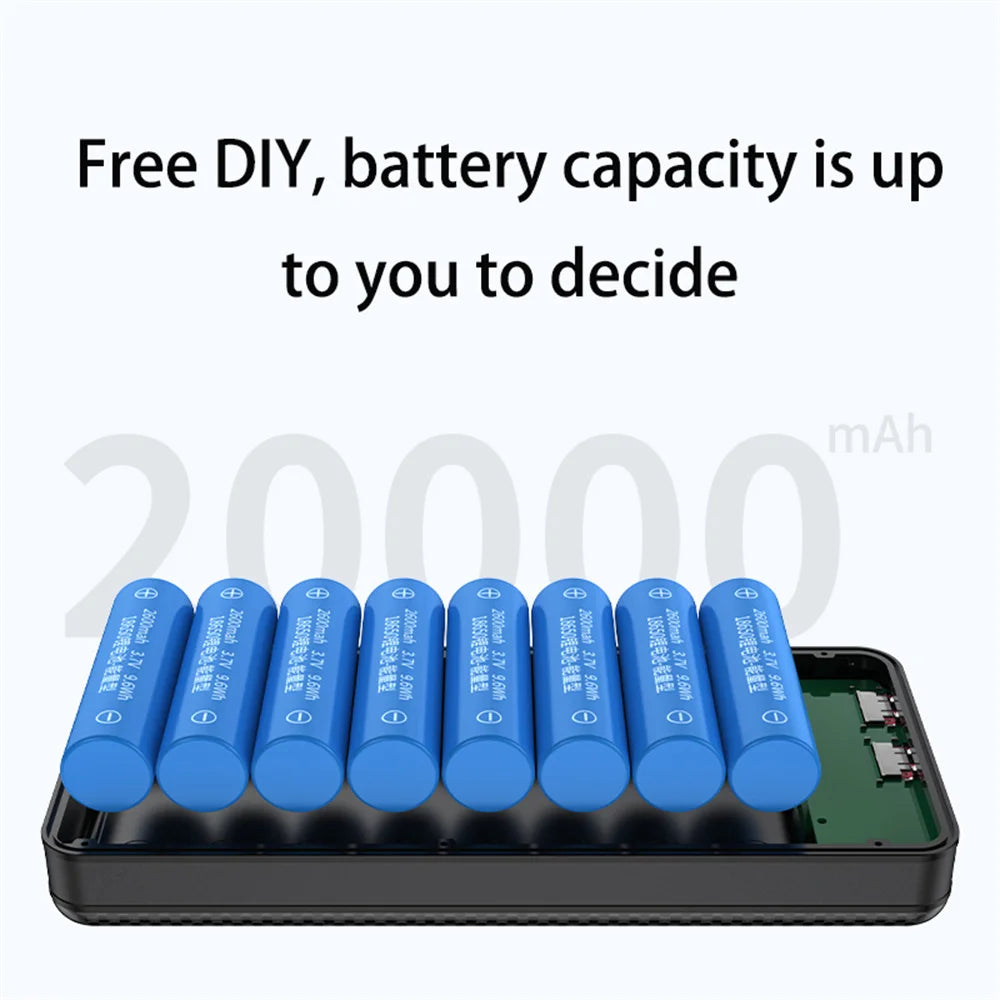 P8 8pcs 18650 battery power bank case shell DIY  PD 22.5W 10W support 15w wireless charging Dual USB type c Outdoor lighting