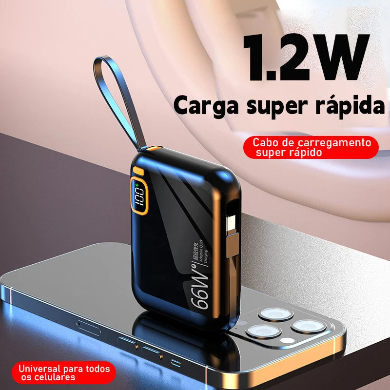 12000mAh Compact Power Bank Fast Charger With Integrated Cable Double Super Fast Recharge For Travel Day