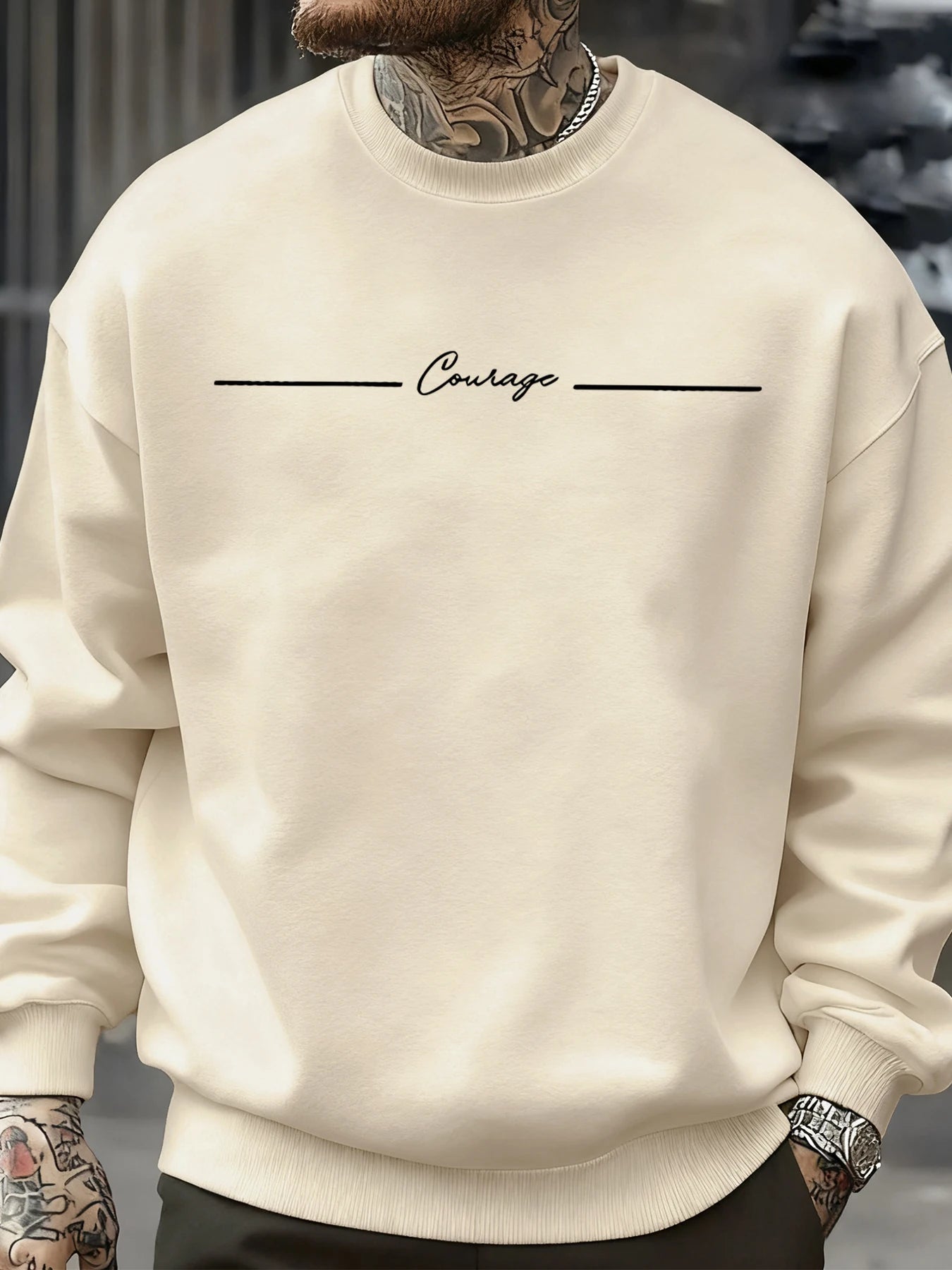 Courage Simple Line Pattern Men Sweatshirt Hip Hop Autumn Pullover All-Match Crewneck Clothing Fleece Casual Fashion Tops