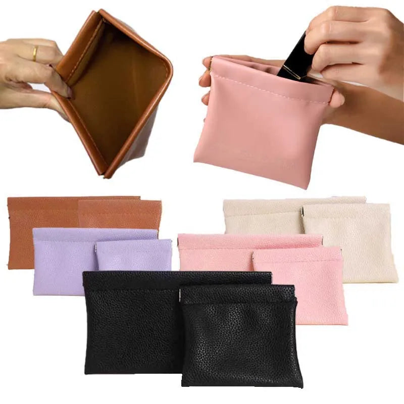 Fashion Automatic Closing PU Shrapnel Storage Bag Earphone Data Cable Lipstick Jewelry Portable Mini Waterproof Storage Bag