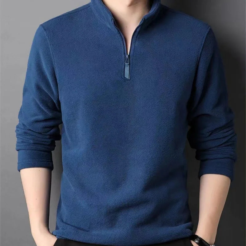 Men's insulation Polo Shirts 2026 Autumn Winter Standing Neck Half Zip Long Sleeve Fashion Versatile Sweatshirt Tees thicken Top
