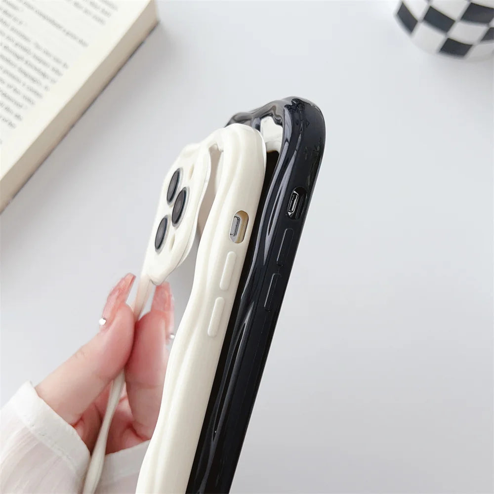 Luxury Curly Wave Makeup Mirror Case For iphone 15 14 Plus 11 12 13 Pro Max Mini XR XS Max 7 8Plus Clear Mirror Shockproof Cover