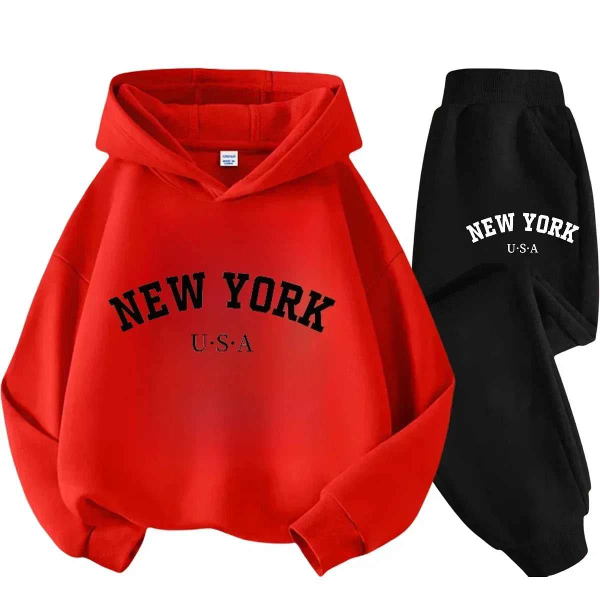 Children's Black Sports Outdoor Letter Print Hooded Sweatshirt 3-12 Years Old Boys and Girls Casual Set Sweatshirt + Pants