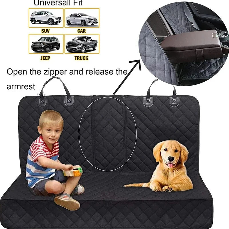 Waterproof Dog Car Seat Cover with Middle Armrest Opening, Non Slip Rear Seat Protector Mat, Universal Pet Travel Carrier