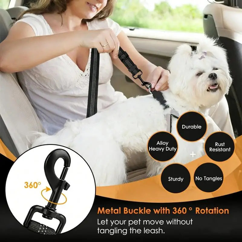 Universal Pet Safety Tether Leash For Car Travel Reflective Elastic 2-in-1 Adjustable Dog Car Seat Belt Harness