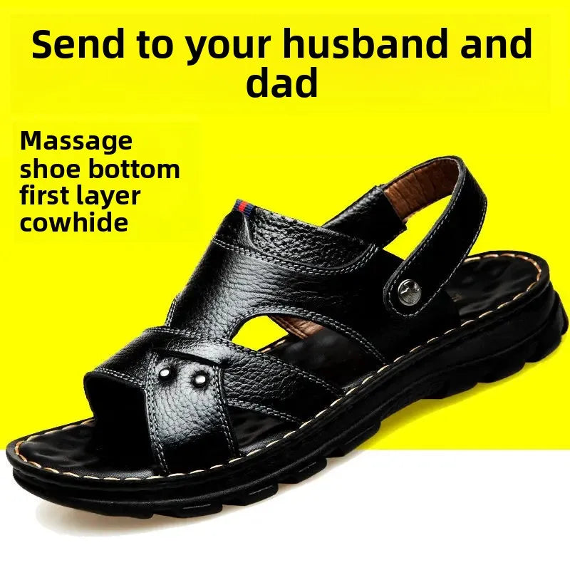 Leather Massage Sole Casual Beach Shoes Men's Sandals Thick Bottom Summer Leather Shoes Comfortable Footwear for Men