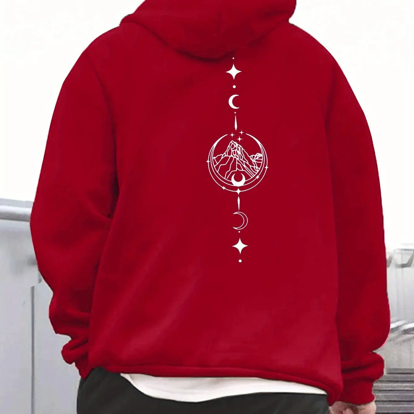 Men's autumn and winter casual fashion loose geometric print long sleeved hooded sweatshirt warm pullover