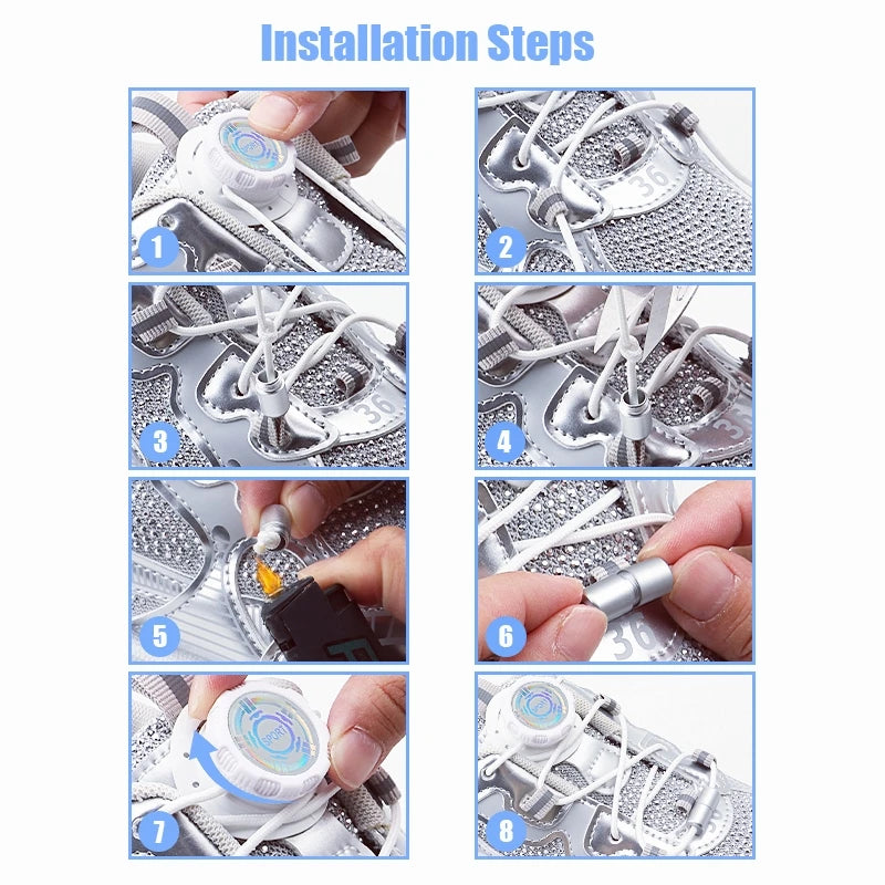 Install Simple Swivel Buckle Laces Automatic Shoelaces Without Ties Unisex Thick Rope Tennis Sneakers Shoelace Shoe Accessories
