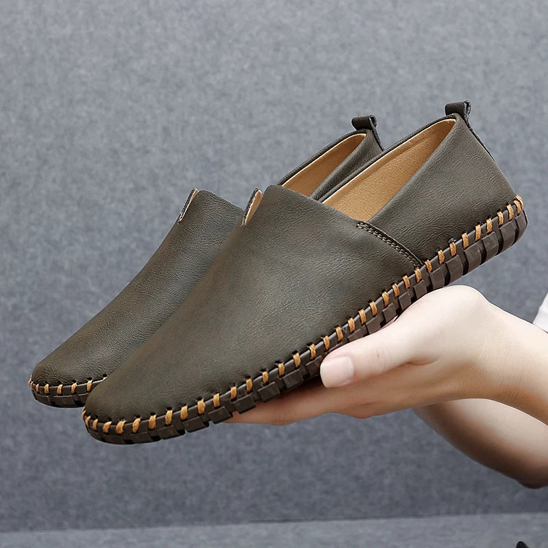 Jumpmore New style casual handmade moccasins Leather loafers Men Driving Shoes Size 39-48