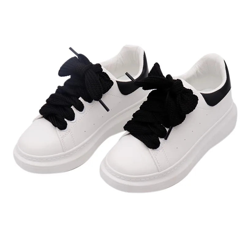 Coolstring 4cm Wide Black White Solid Color Fat Flat Shoelaces High Quality Hoodie Drawstring Waist Laces Kids Adults Sneakers