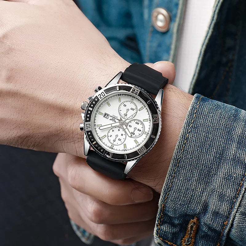 Casual Silicone Band Men Sports Watches Fashion Calendar Male's Business Wristwatch Reloj Hombre