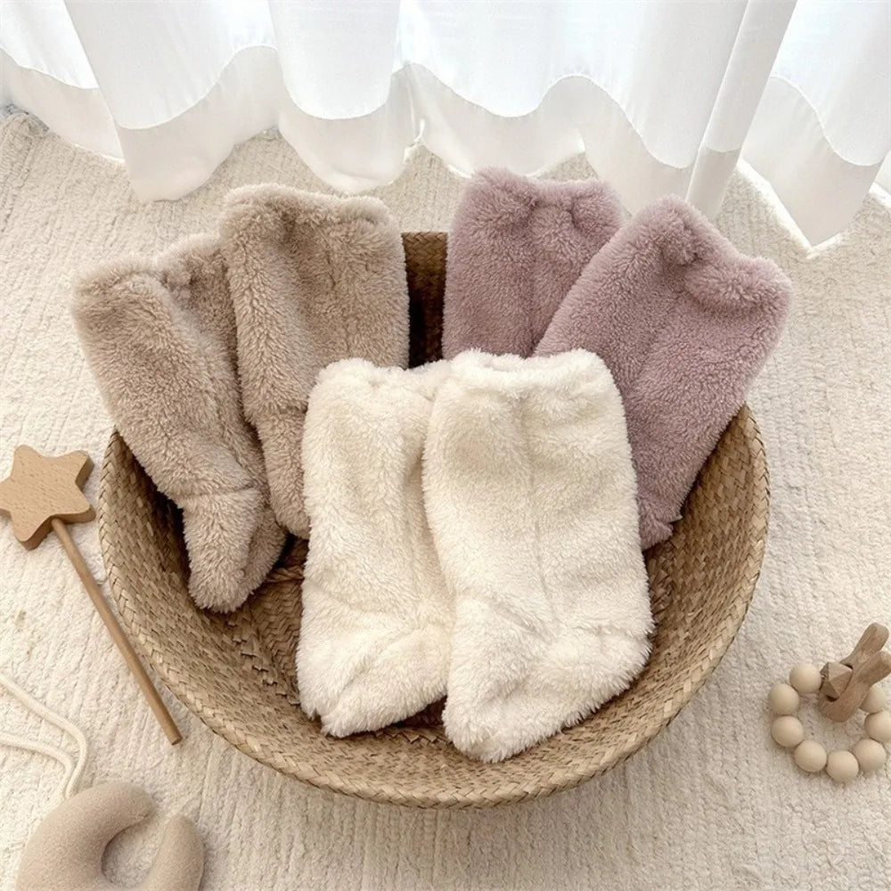 1 Pair Casual Thickened Newborn Baby Socks Anti-slip Solid Color Kids Floor Socks Warm Baby Foot Warmer Infant Winter