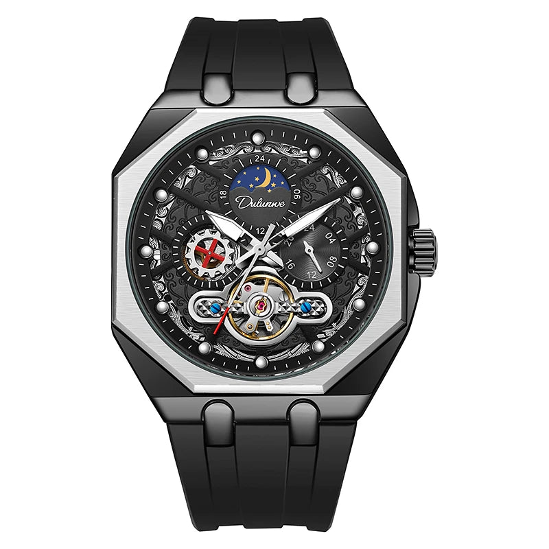 Red Second Hand Tourbillon Mechanical Watch for Men Luminous Hands Business Automatic Mens Watches Top Brand Luxury Steel Strap