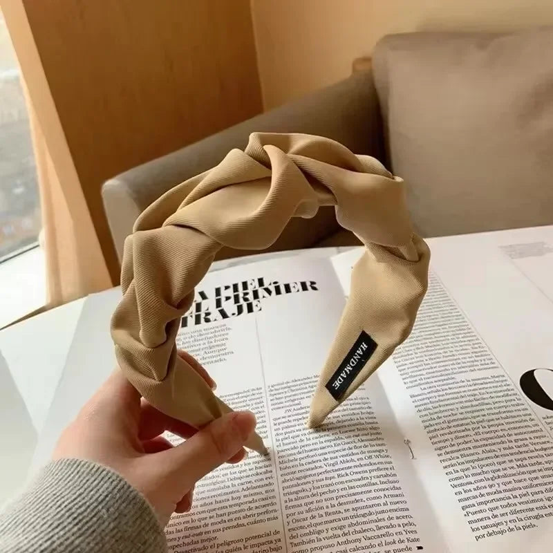 Korean Hair Accessories Solid Color Cotton Crumpled Women's Head Hoop Wide Bezel Makeup Hairbands for Ladies Headwear 2025NEW