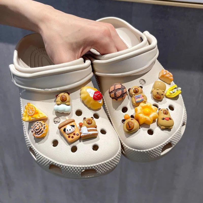 Yummy Food Theme Capybara Shoes Charms Set For Accessories Plastics Decorations Summer Sandals Detachable For Party Gifts